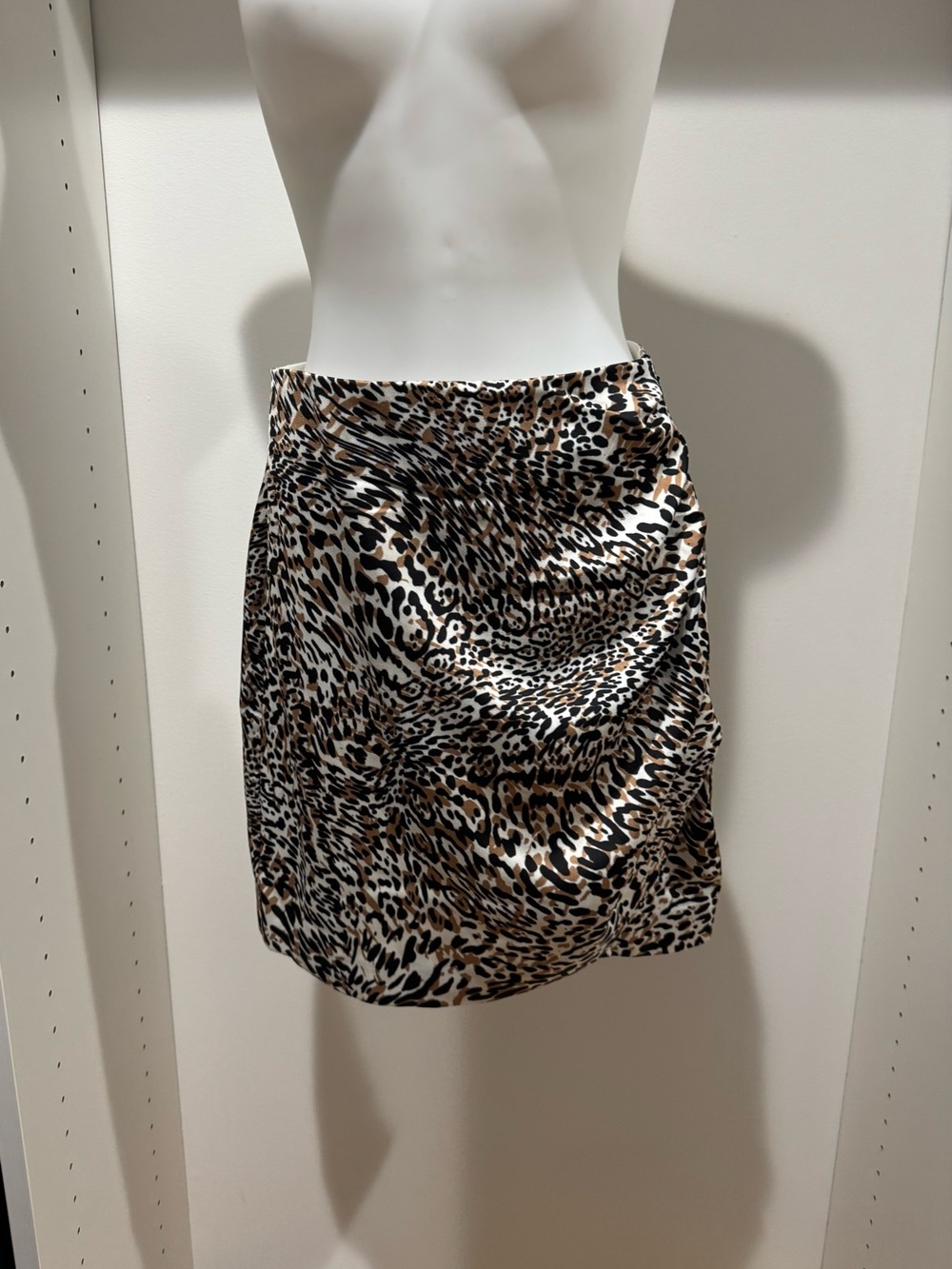 Express Leopard Print Satin Mini Skirt - Brown Black Cream
